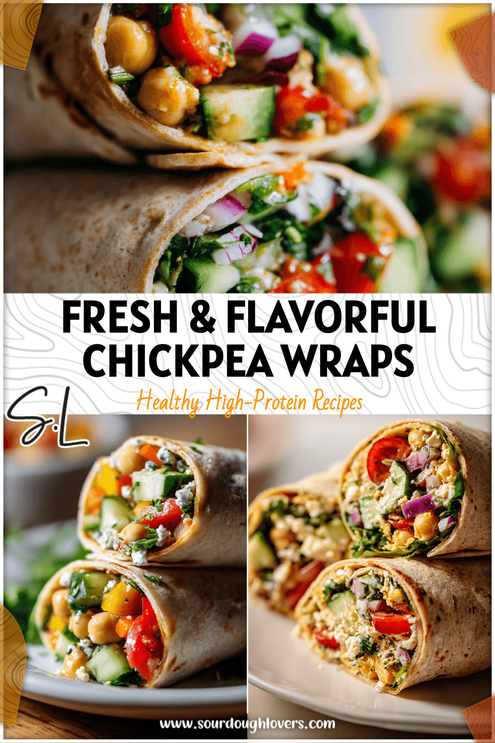 Colorful Vegan Mediterranean Chickpea Salad Wraps filled with chickpeas and fresh veggies on a white plate.